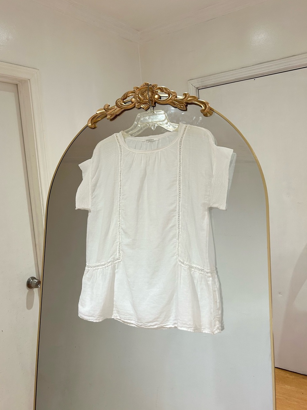 Pomandère Linen White Short-Sleeve Blouse Made in Italy, Size M